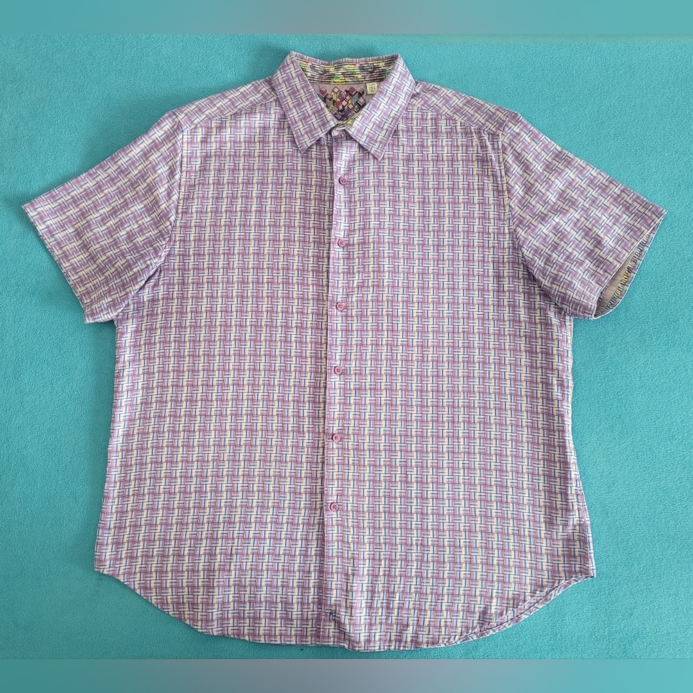Robert Graham Short Sleeve Shirt Mens Size XXL Classic Fit Blue Purple Geometric